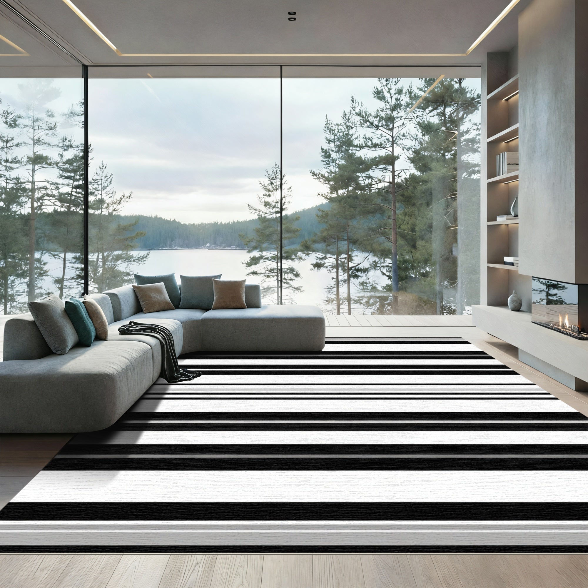 Monochromatic Horizontal Stripe Arrangement Rug