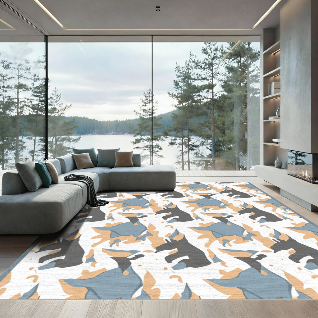 Abstract Grey Blue Tan Camo Animals Rug