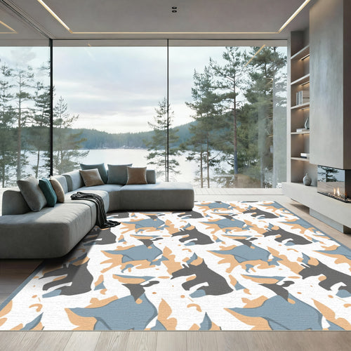 Abstract Grey Blue Tan Camo Animals Rug