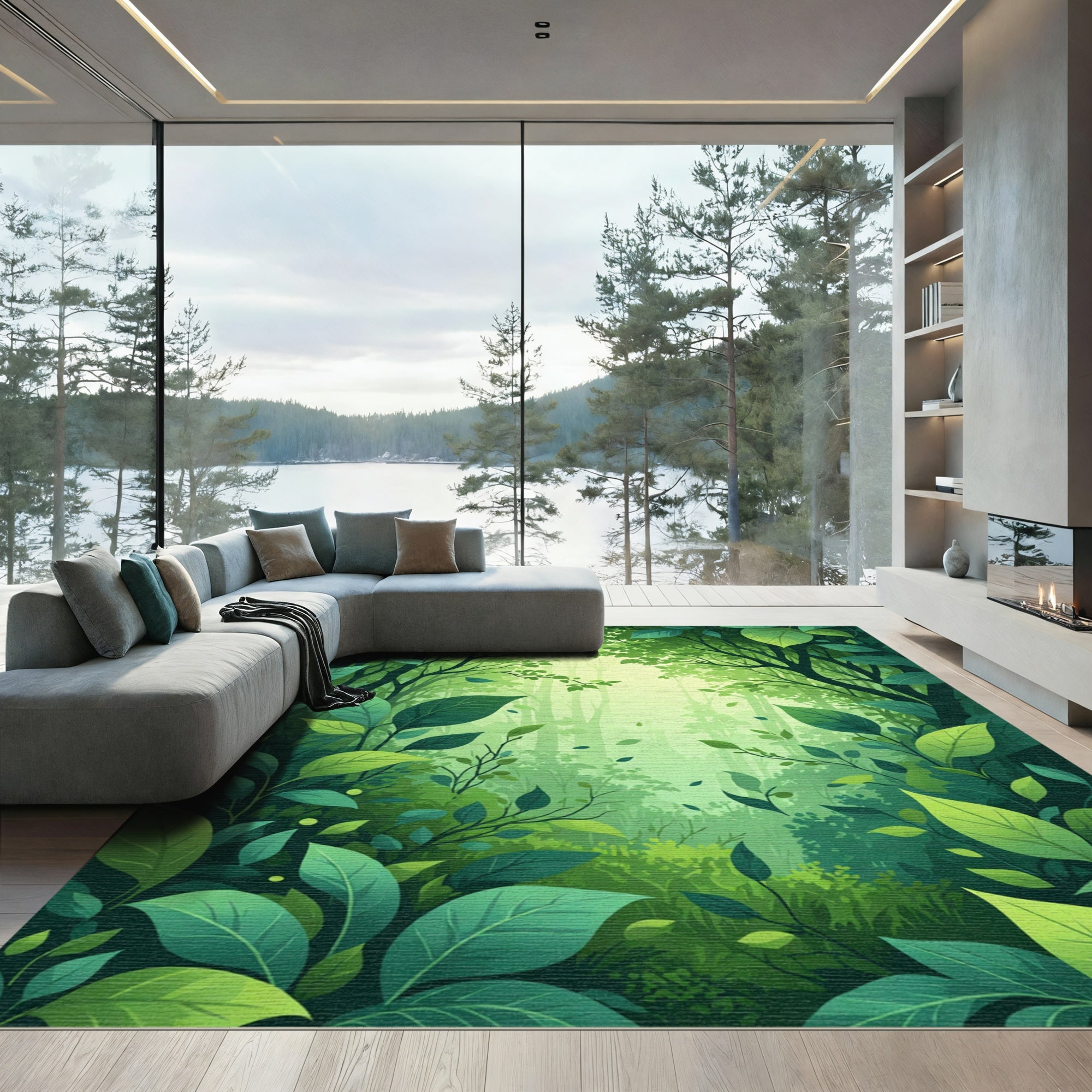 Lush Green Verdant Forest Canopy Rug