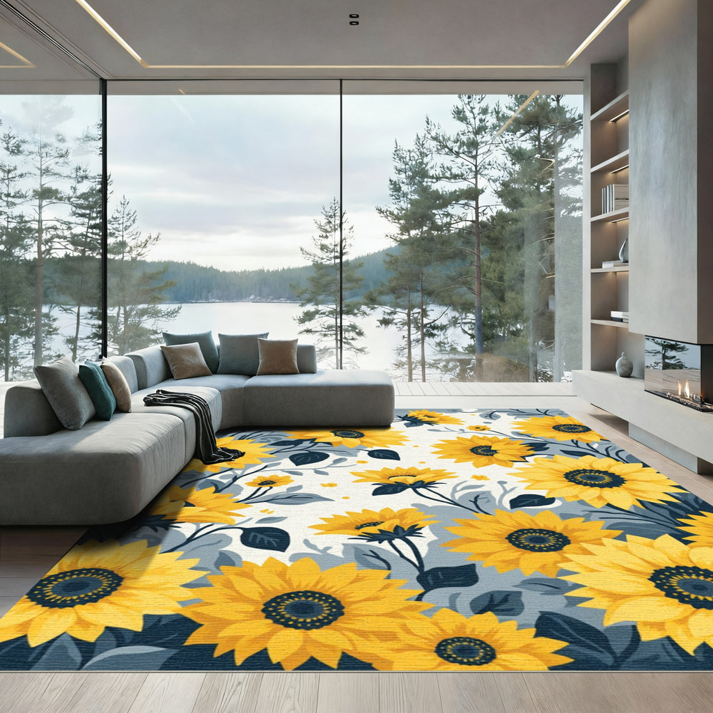 Bright Yellow Sunflower Foliage Arrangement Rug