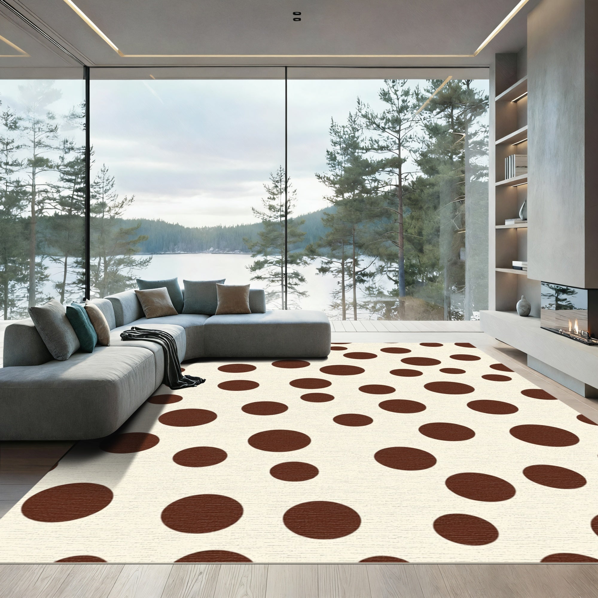 Creamy Brown Polka Dot Rug