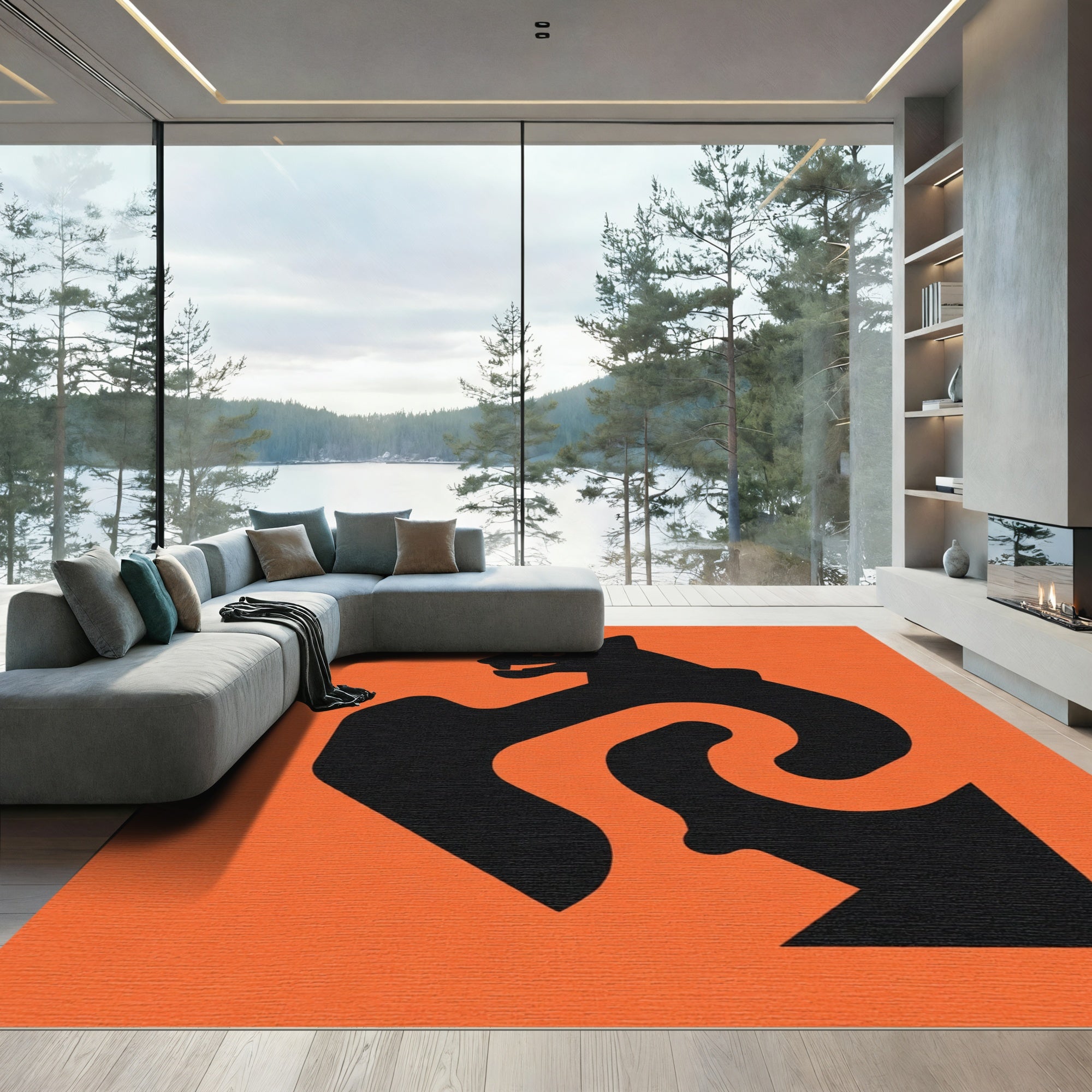Black Panther Abstract Orange Swirl Rug