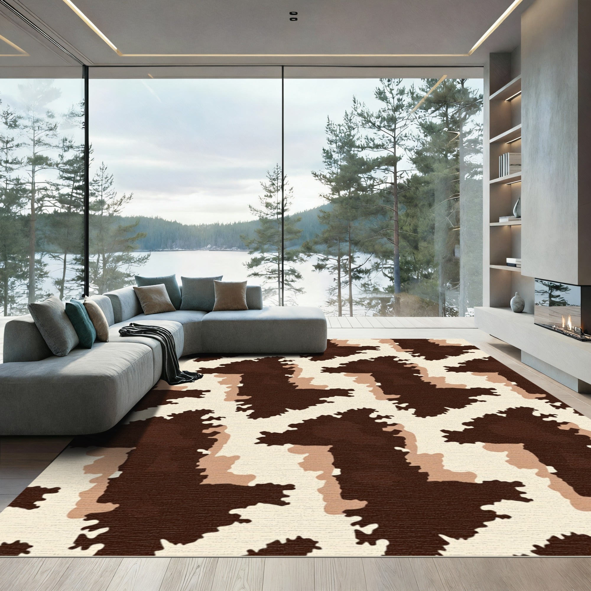 Brown Abstract Camouflage Block Rug