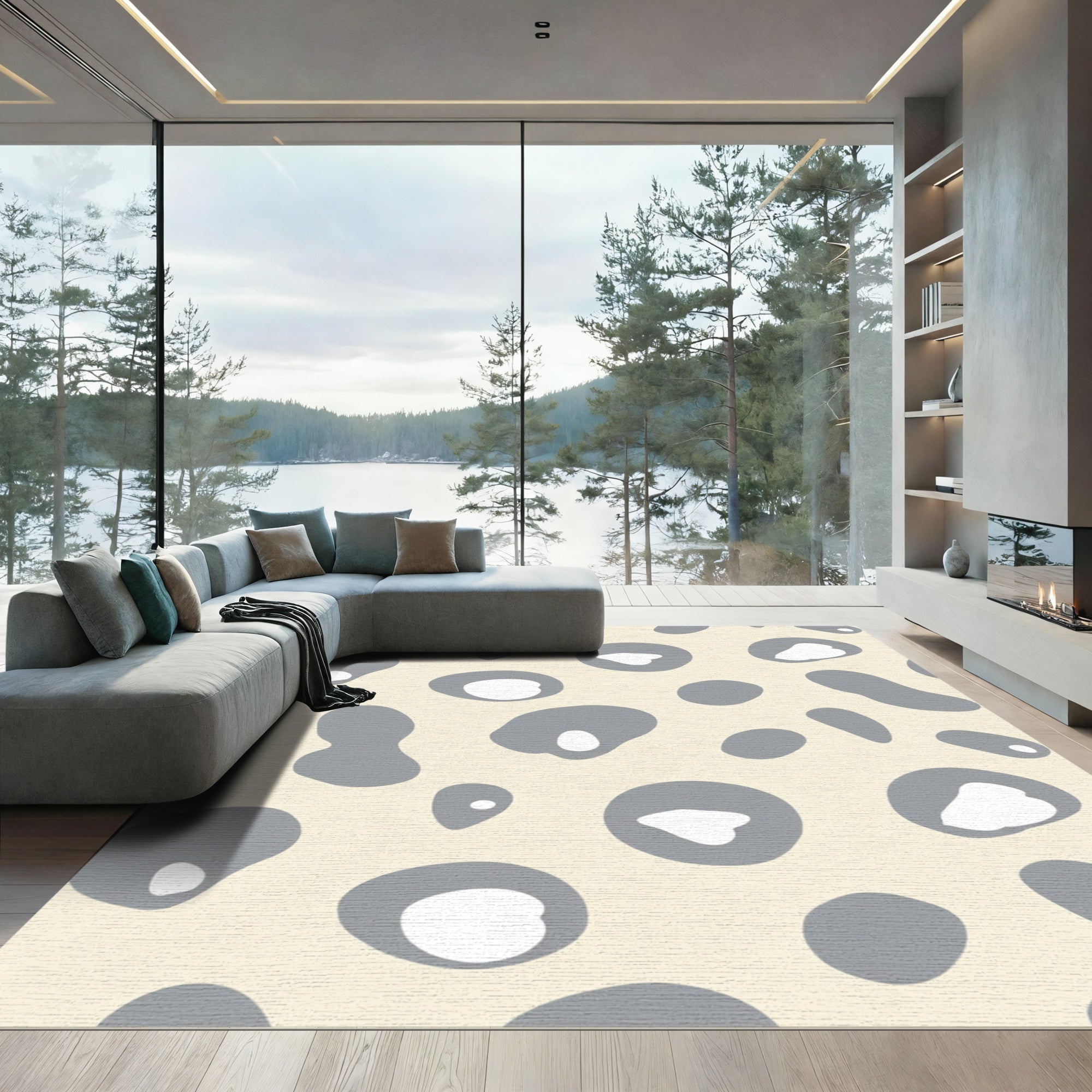 Blotchy Gray Ivory Amoeba Pattern Rug