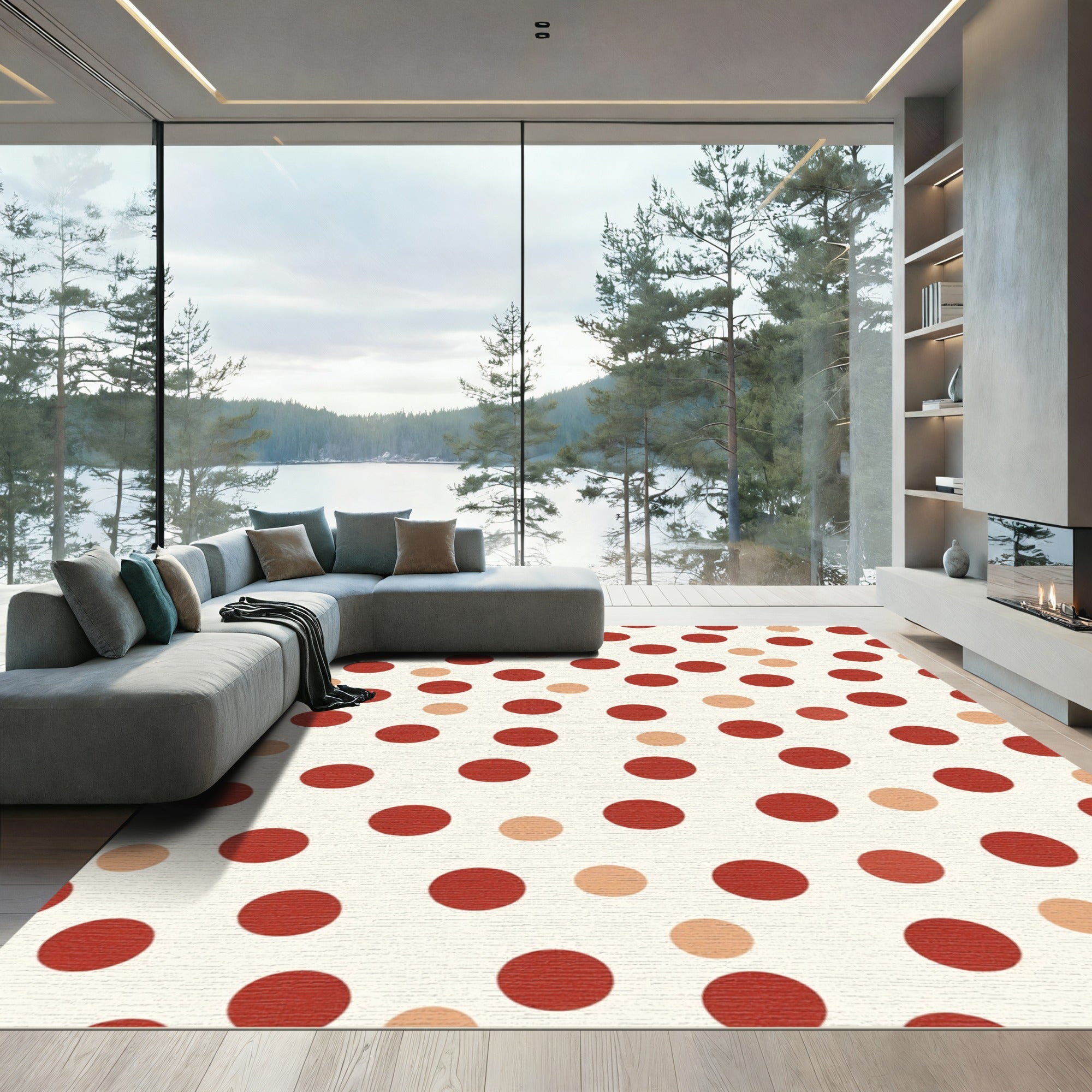 Crimson Tawny Polka Dot Splash Rug