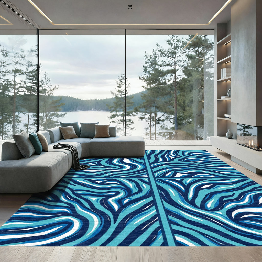 Blue Swirl Flowing Ribbon Arrangement Rug