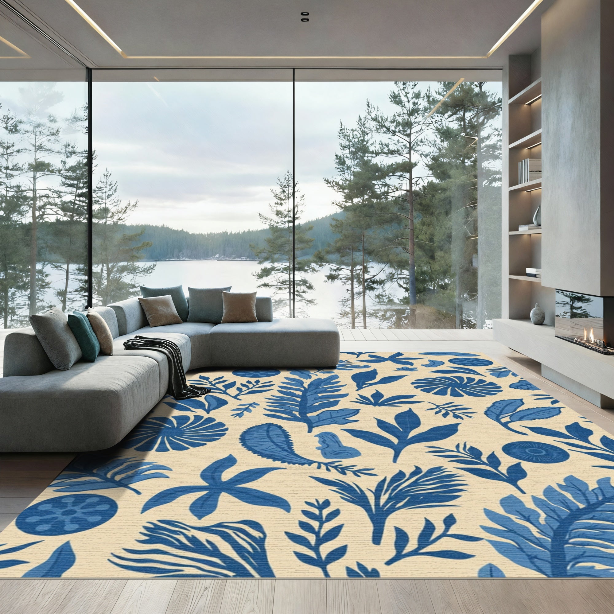 Classic Blue Botanical Garden Rug