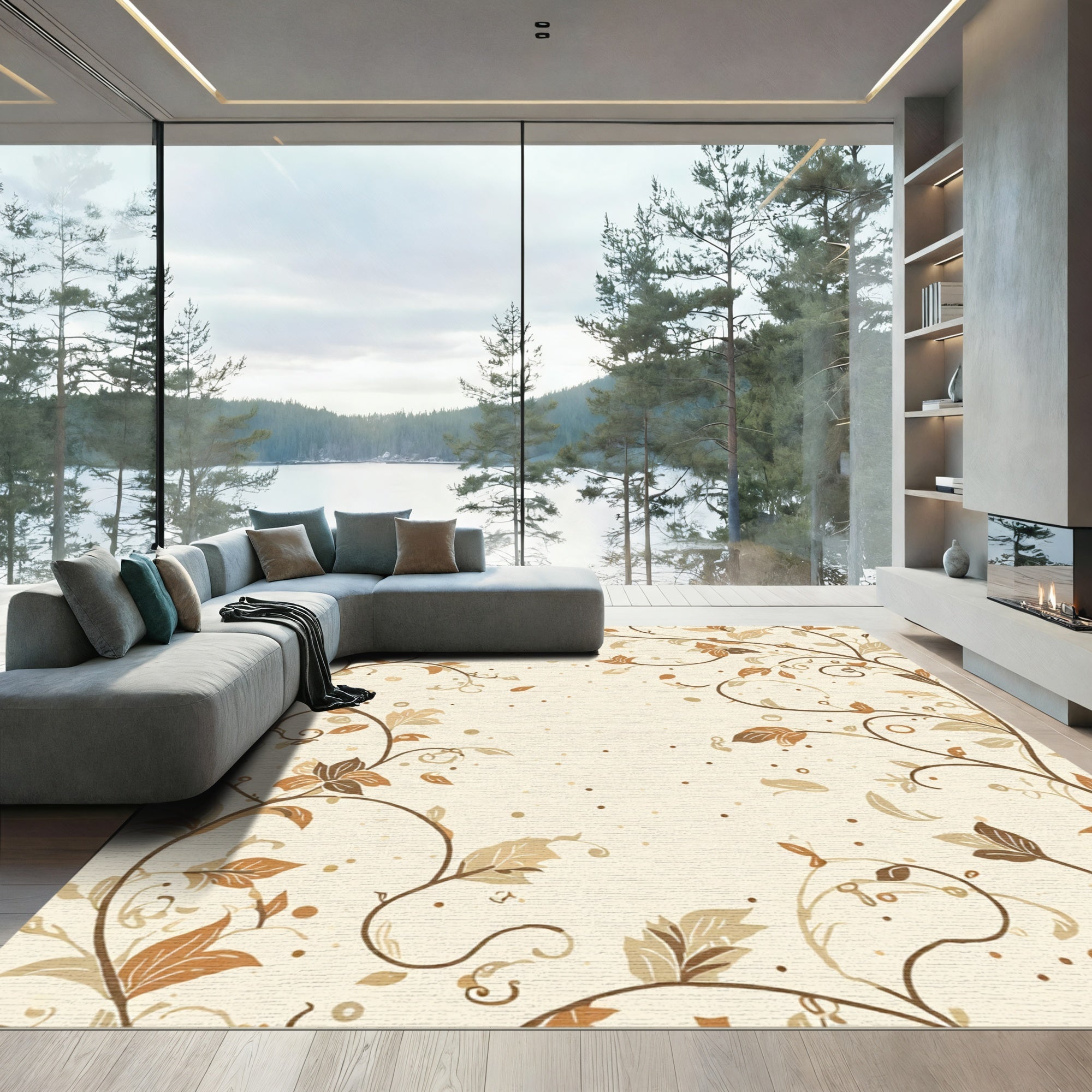 Earthy Autumn Vine Scroll Rug