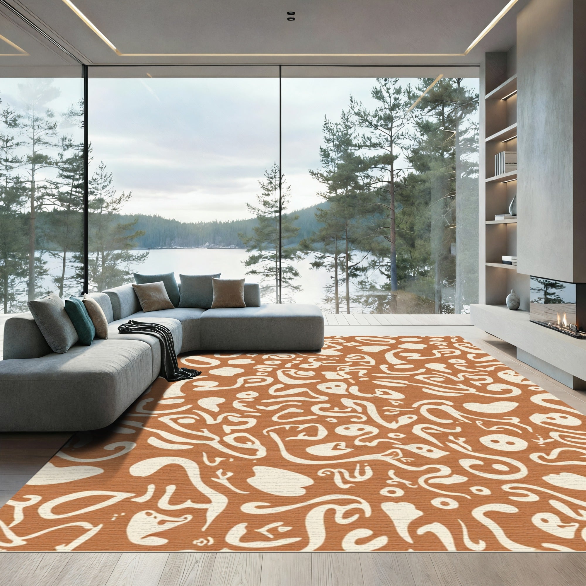 Earthy Brown Abstract Organic Shapes Rug