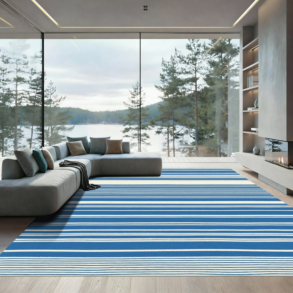 Classic Blue White Striped Broad Rug