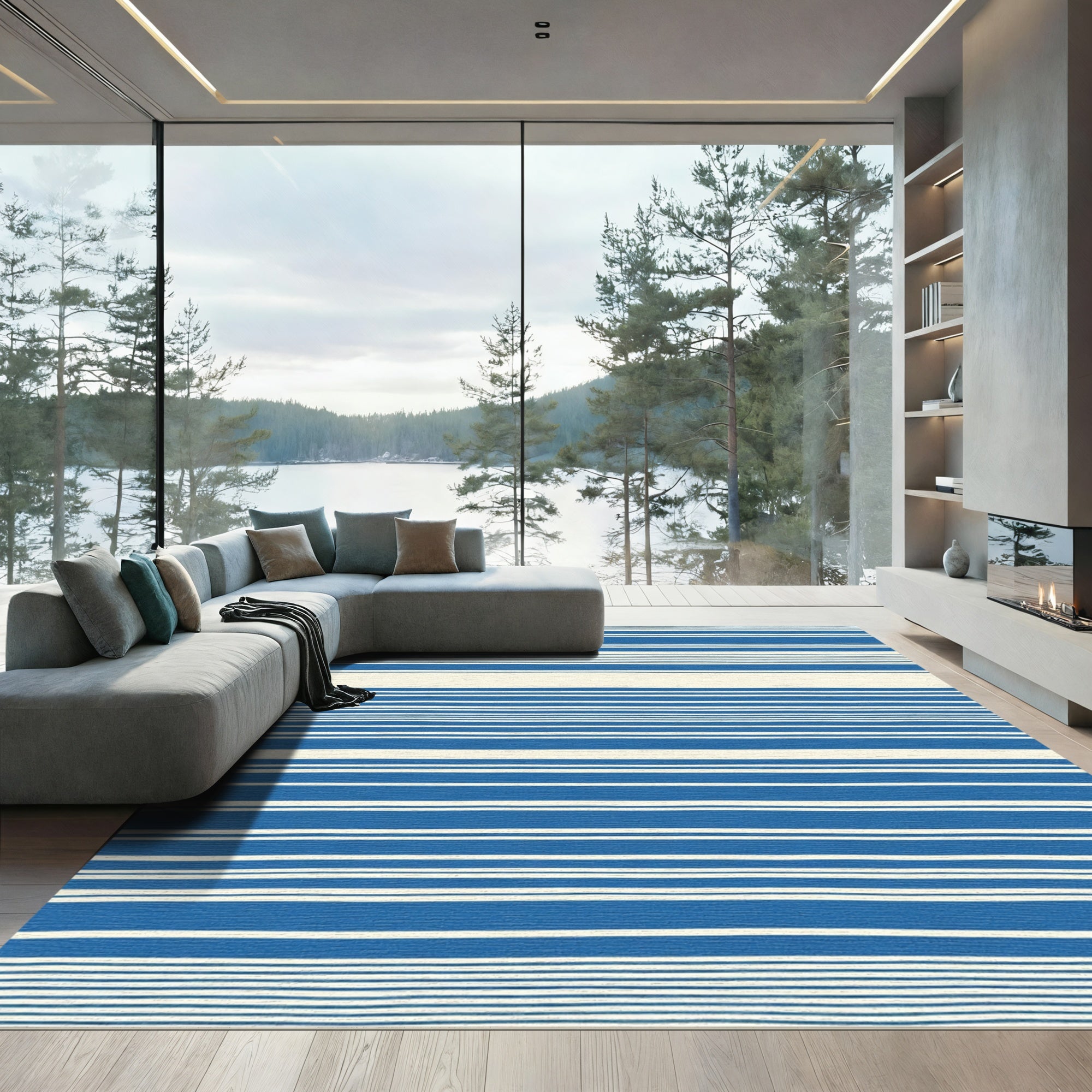 Classic Blue White Striped Broad Rug
