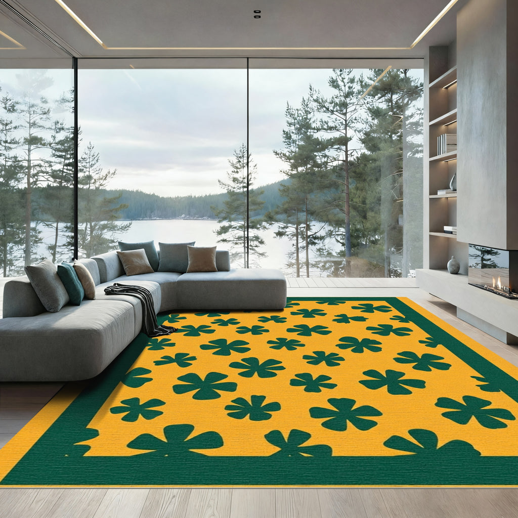 Golden Yellow Green Petal Scatter Rug