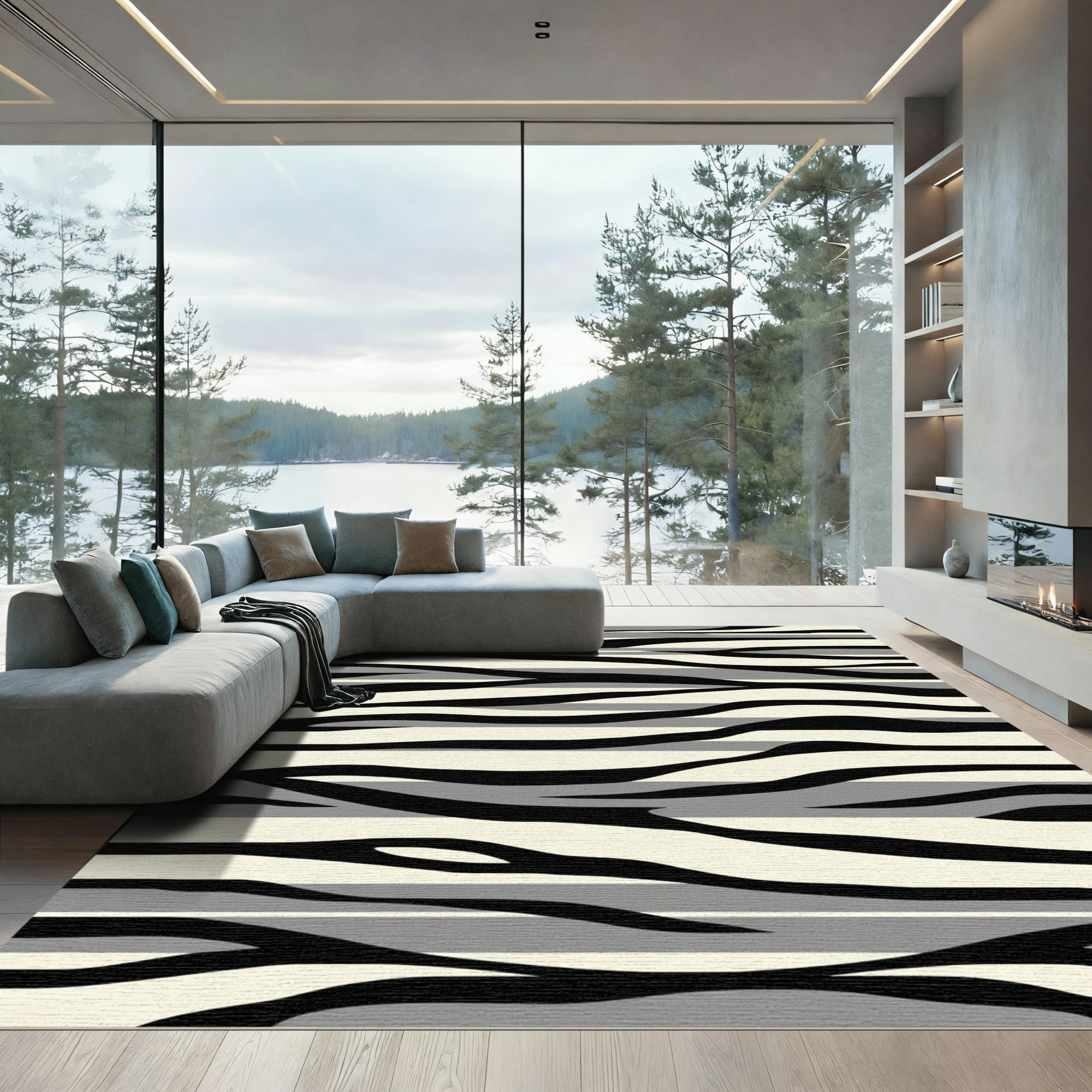 Modern Black Gray Stripe Abstraction Rug