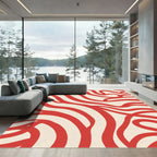 Crimson Red Wavy Lines Rug