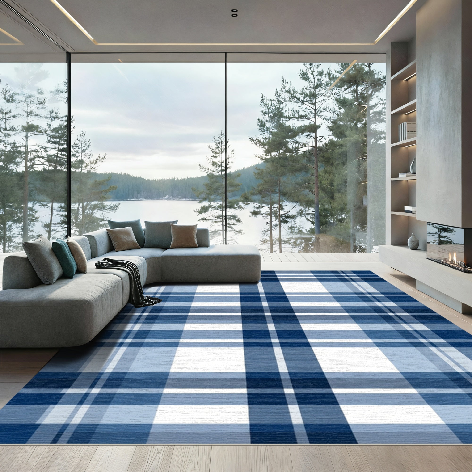 Classic Blue Tartan Plaid Rug