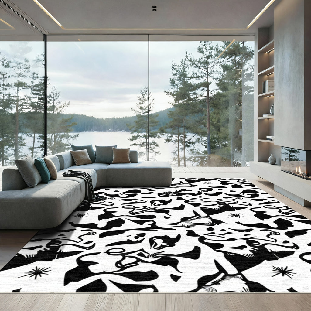 Black White Abstract Figures Rug