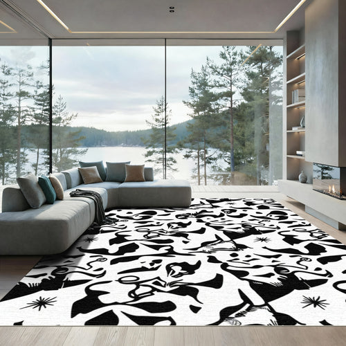 Black White Abstract Figures Rug