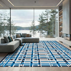 Modern Blue Gray Geometric Lattice Rug