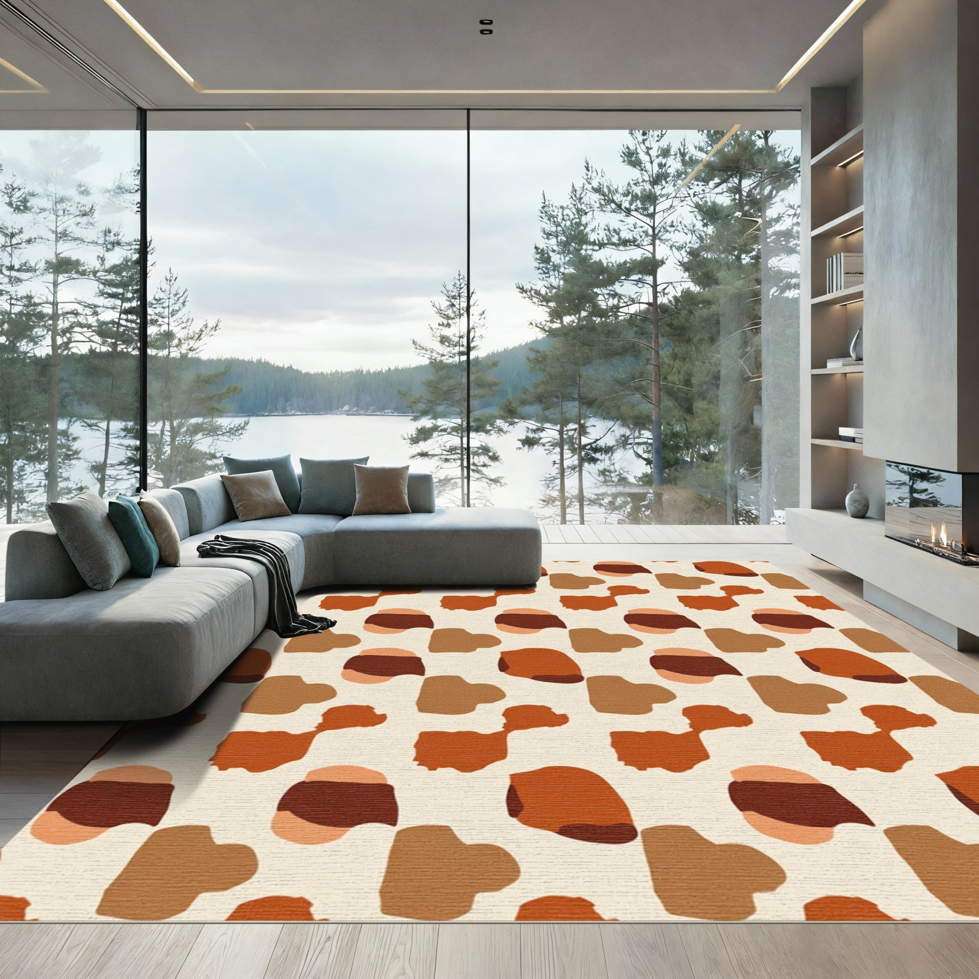 Earthy Brown Terracotta Organic Abstract Rug