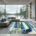 Deep Blue Abstract Geometric Lines Rug
