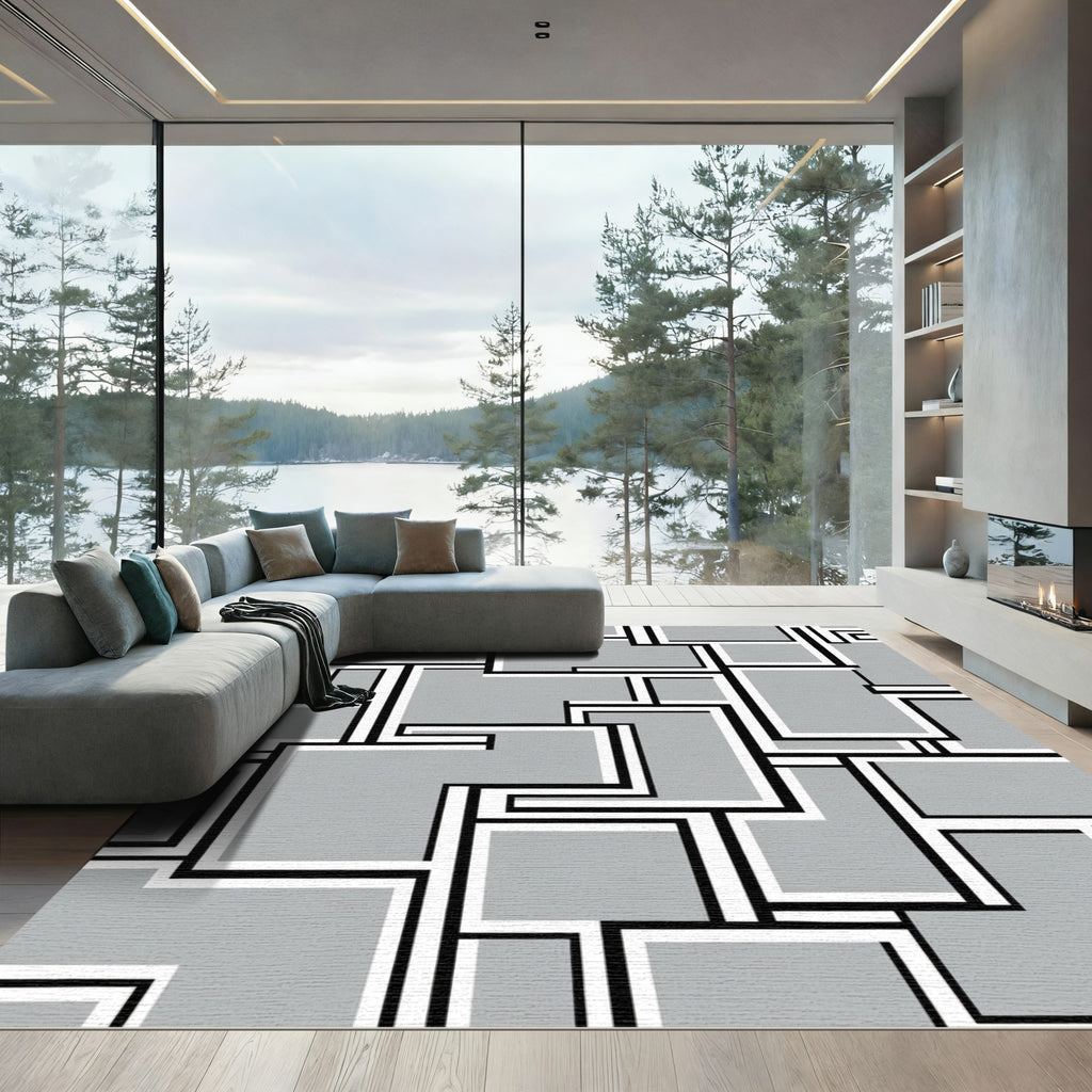 Cool Geometric Shapes Gray Composition Rug