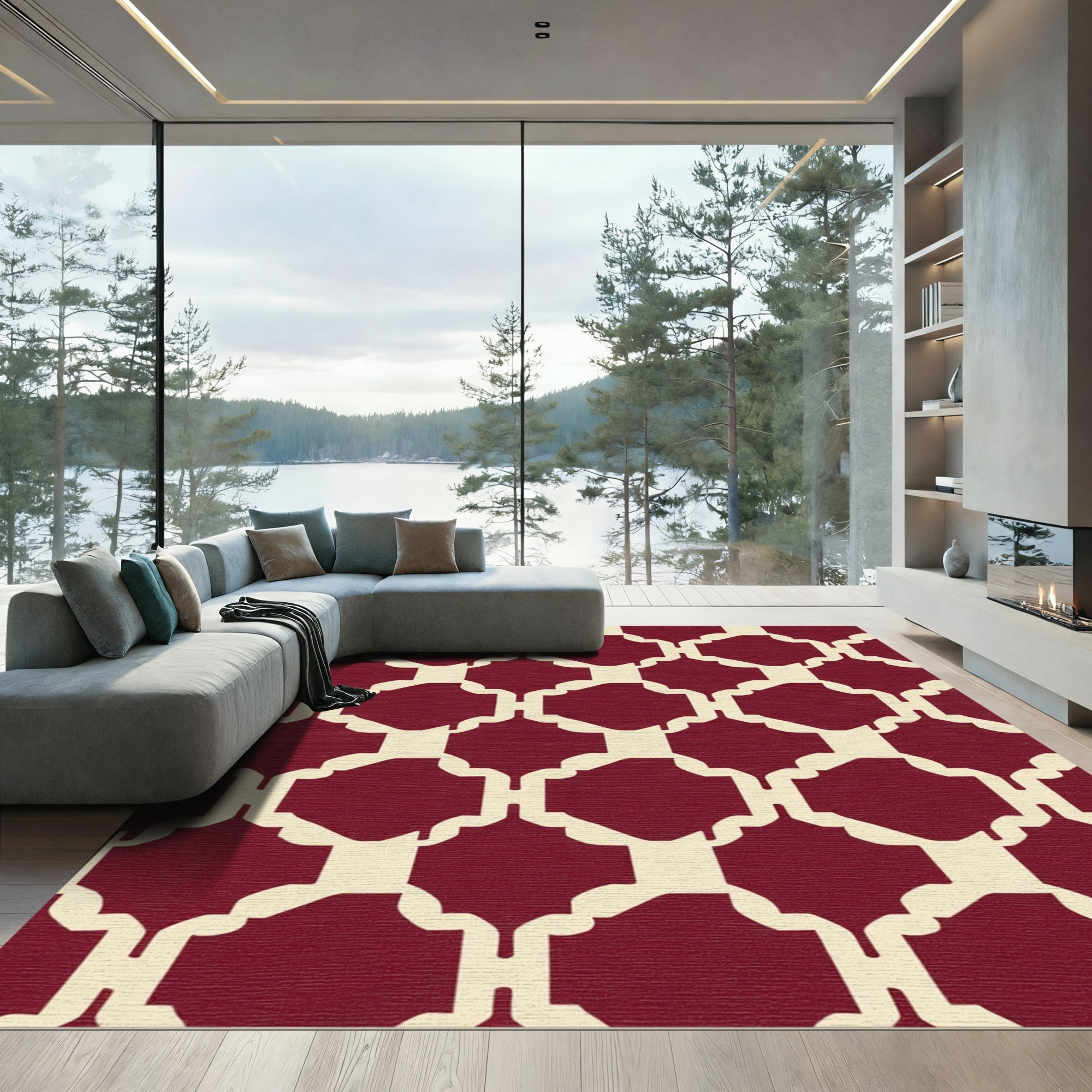 Crimson Arabesque Lattice Rug