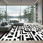 Monochrome Asymmetrical Abstract Lines Rug