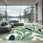Earthy Green Leaf Branches Botanical Rug