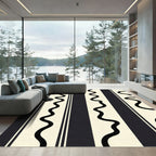 Cream Black Wavy Stripe Rug