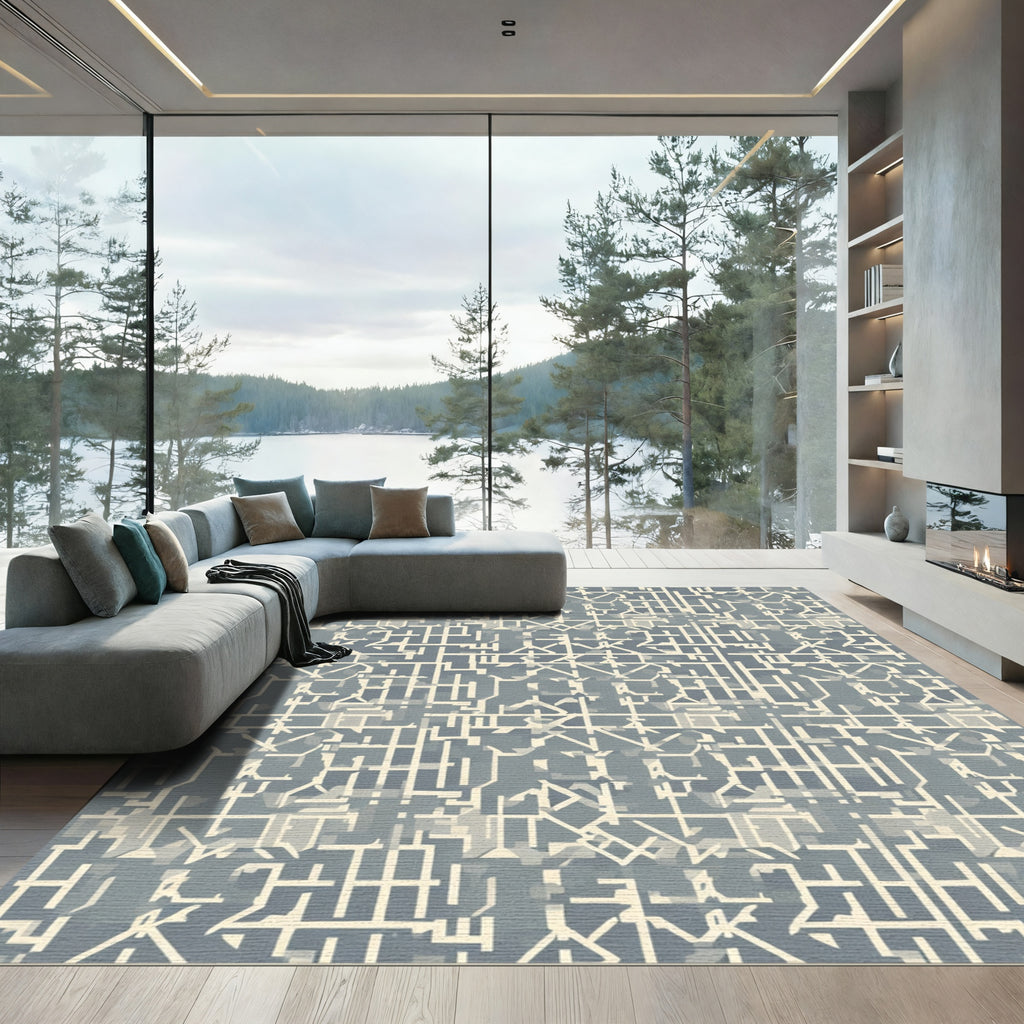 Abstract Geometric Lines Cream Slate Rug