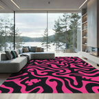 Vibrant Pink Swirl Black Abstract Rug