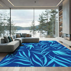 Deep Blue Tropical Leaf Foliage Rug