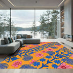 Orange Pink Blue Floral Diagonal Bands Rug