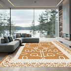 Rustic Ochre White Abstract Line Art Rug