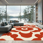Bold Red Floral Concentric Circles Rug