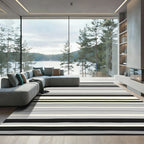 Minimalist Gray Black Cream Striped Rug