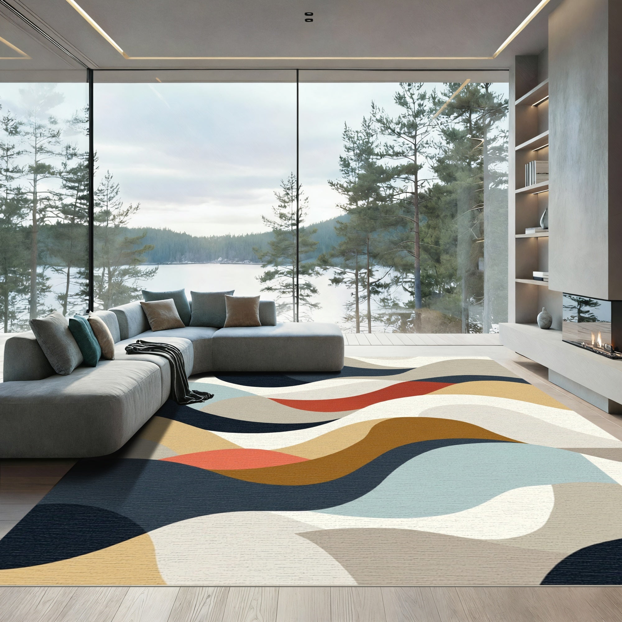 Abstract Wavy Earth Tone Movement Rug