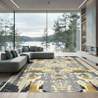 Abstract Gold Grey Pixelated Tapestry Rug