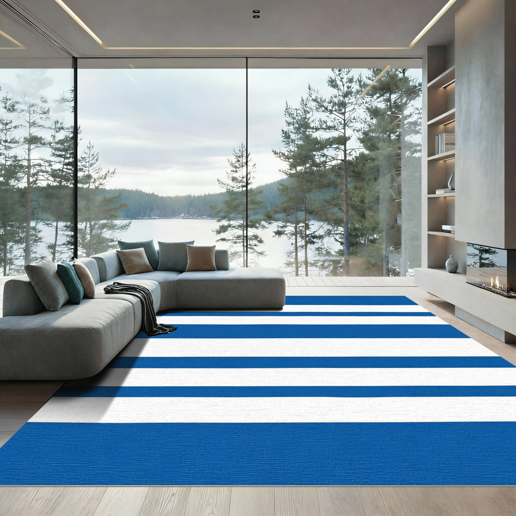 Bold Blue White Stripe Rug