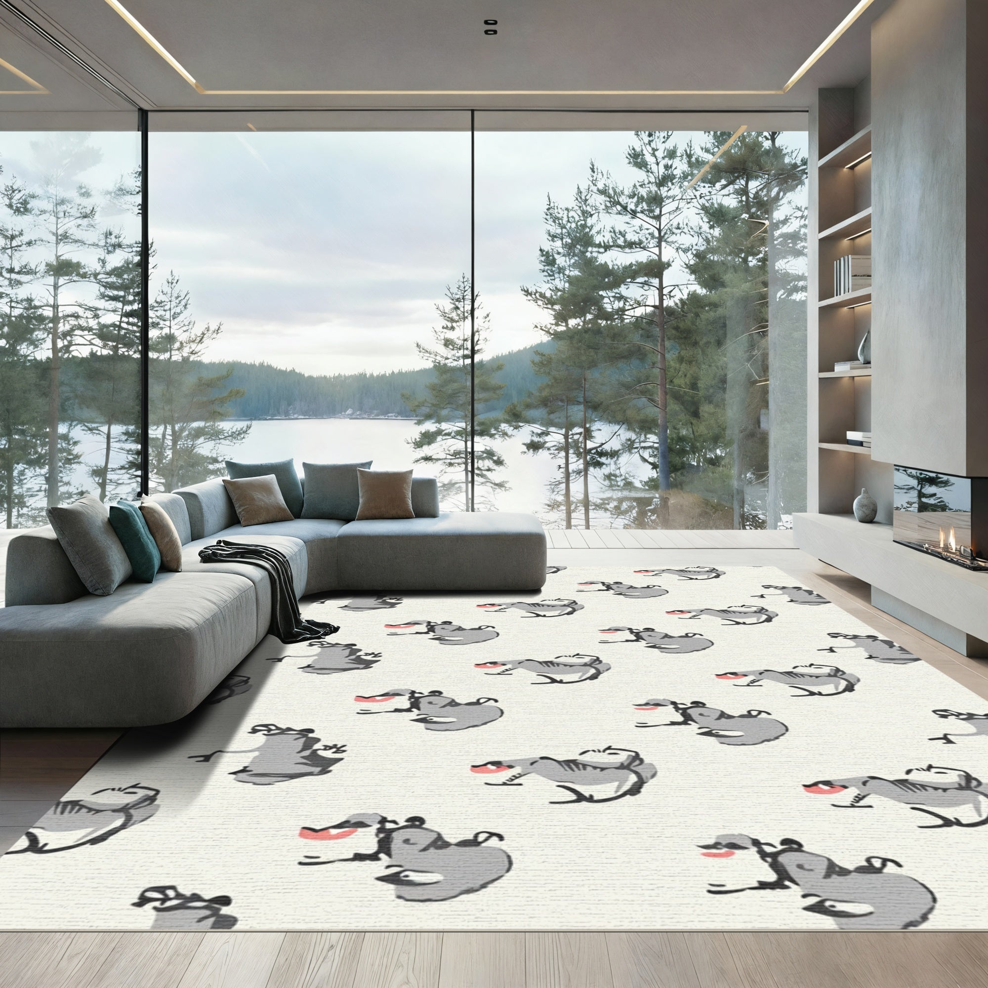 Whimsical Gray Hippo Splash Rug