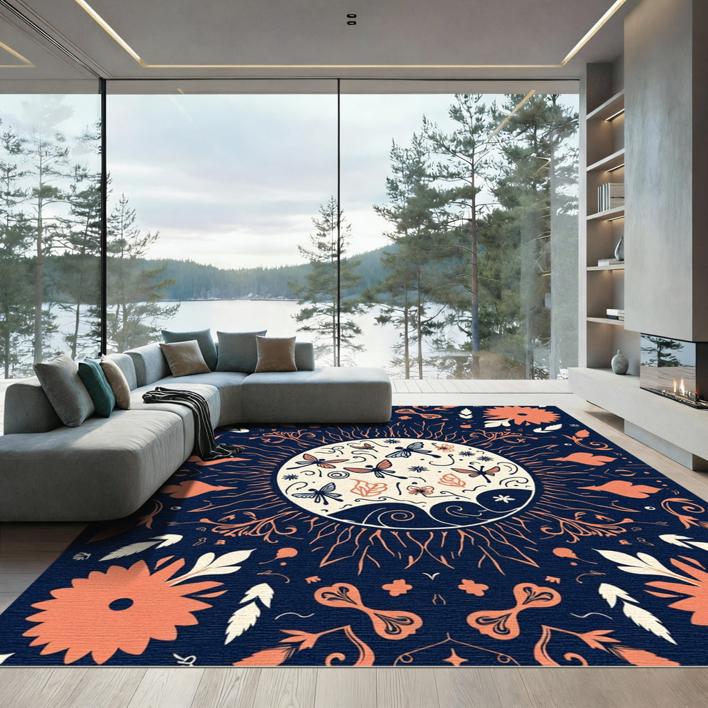 Coral Butterfly Sunburst Garden Rug