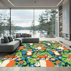 Playful Orange Foxes Floral Meadow Rug