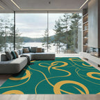 Teal Gold Abstract Swirl Flow Rug