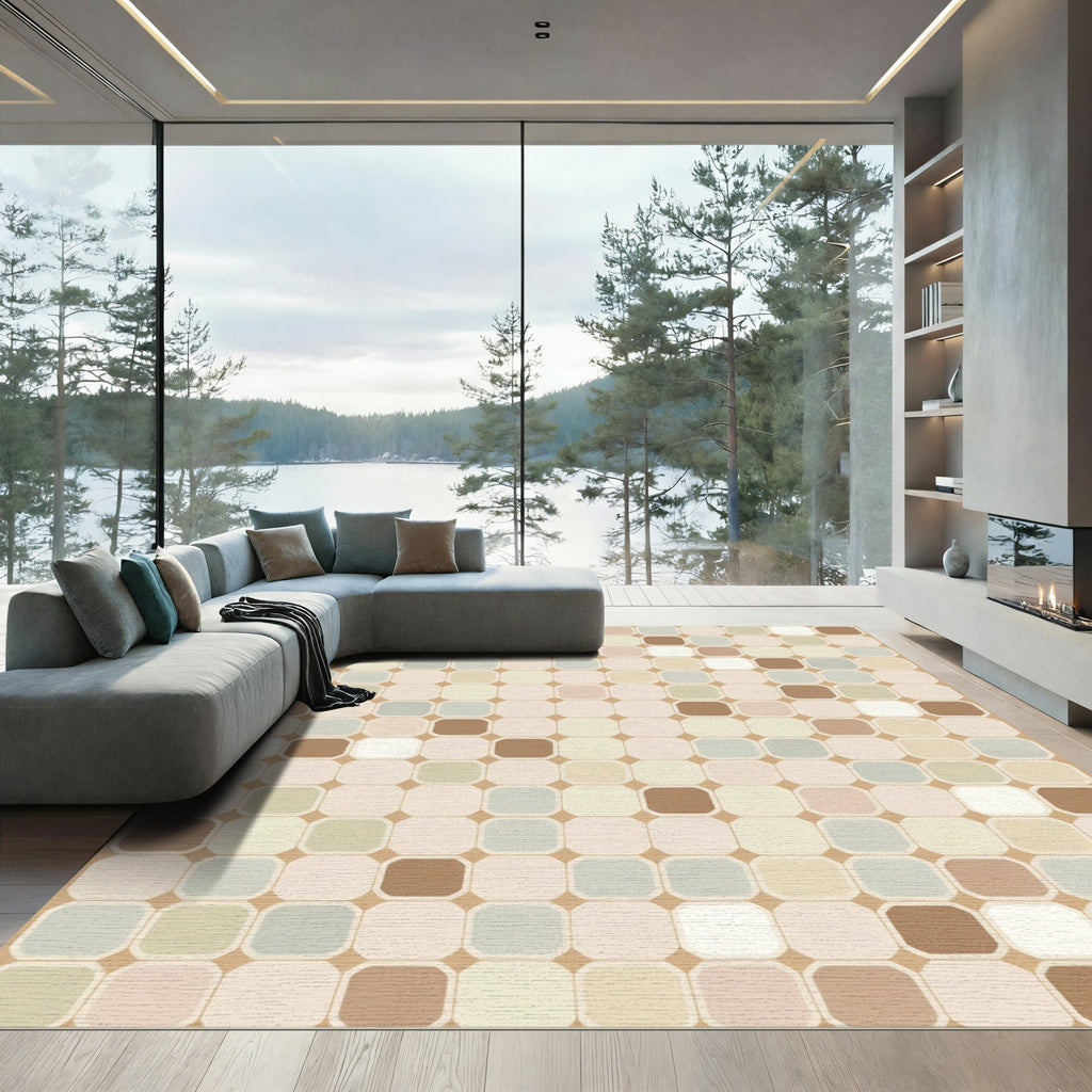Soft Pastel Square Mosaic Rug