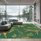 Emerald Green Safari Animal Botanical Print Rug