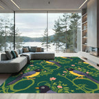 Charming Birds Floral Garden Emerald Rug