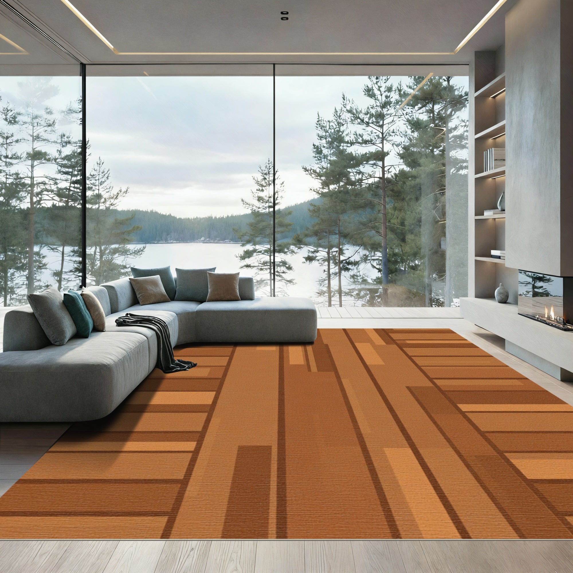 Warm Wood Plank Composition Rug