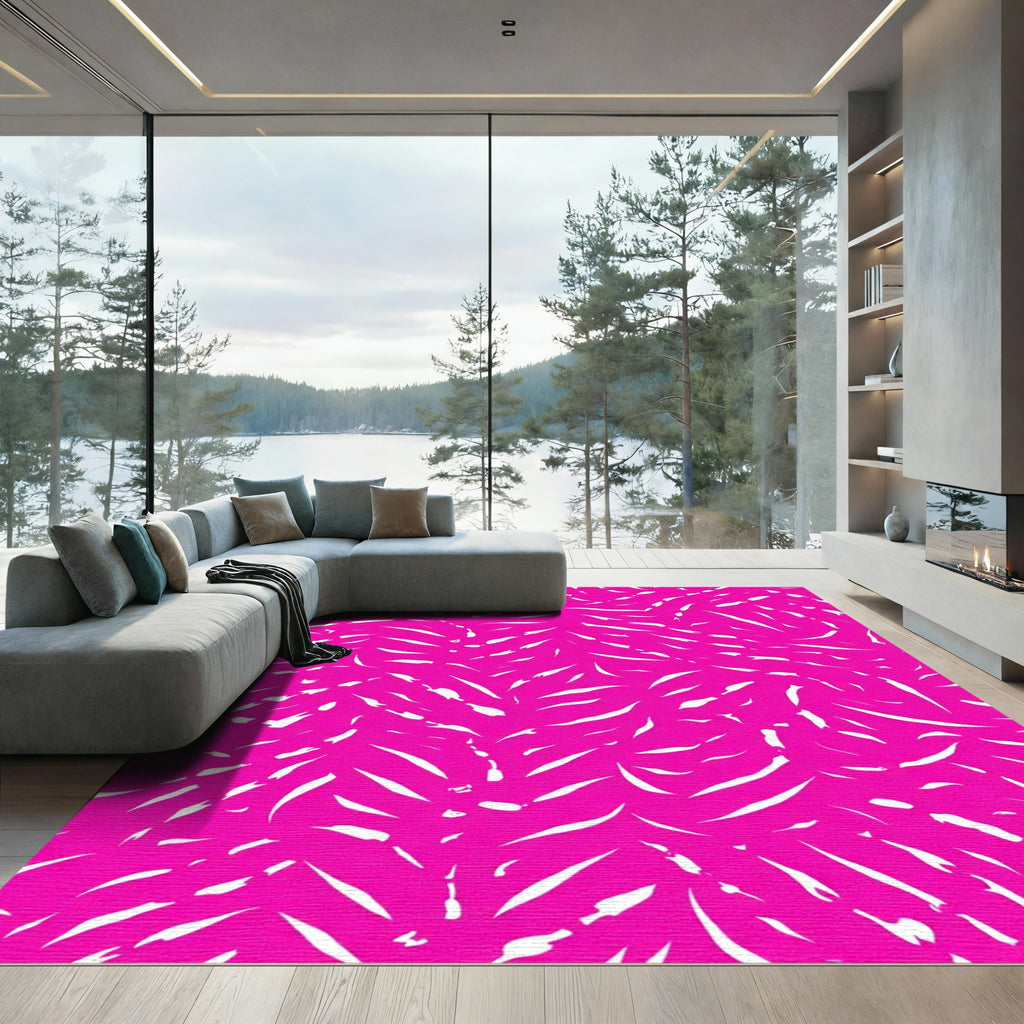 Vibrant Pink White Abstract Strokes Rug