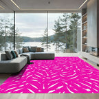 Vibrant Pink White Abstract Strokes Rug